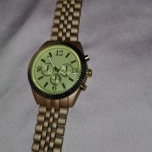 NEW Rose Gold Tone Chronograph Style Ladies Watch Gold Face Wristwatch Timepiece - Picture 1 of 8